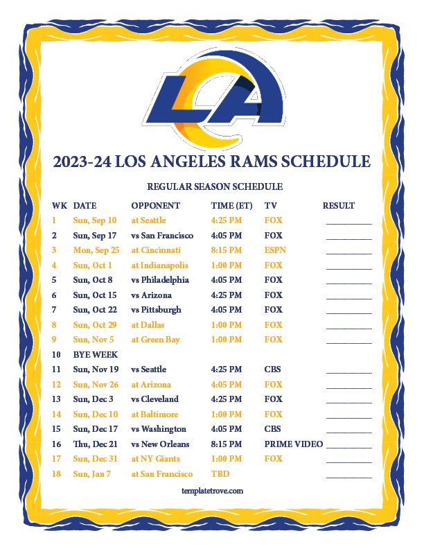 2024 La Rams Schedule Carte Identite