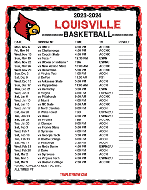 Louisville Cardinals Basketball 2023-24 Printable Schedule - Pacific Times