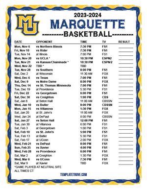 Marquette Golden Eagles Basketball 2023-24 Printable Schedule - Central Times