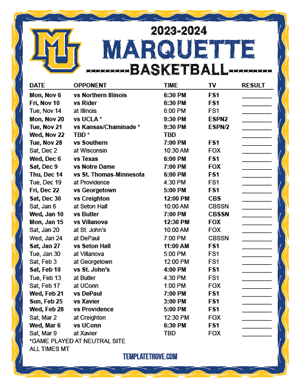 Marquette Golden Eagles Basketball 2023-24 Printable Schedule - Mountain Times