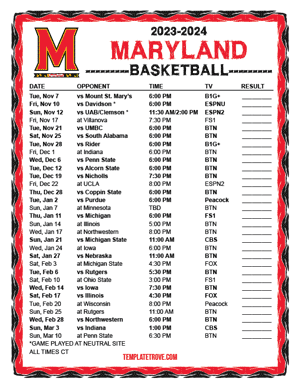 Maryland Terrapins Basketball 2023-24 Printable Schedule - Central Times