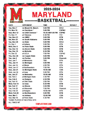 Maryland Terrapins Basketball 2023-24 Printable Schedule - Mountain Times