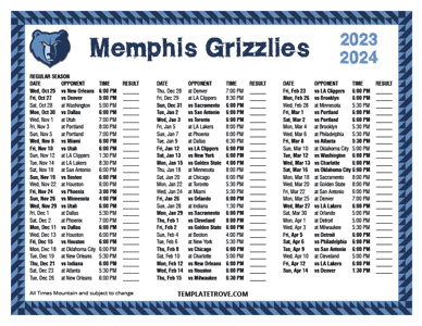 Memphis Grizzlies 2023-24 Printable Schedule - Mountain Times