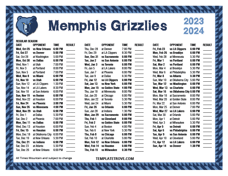 Memphis Grizzlies Schedule 2024 24 Edyth Ottilie