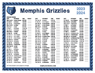 Memphis Grizzlies 2023-24 Printable Schedule
