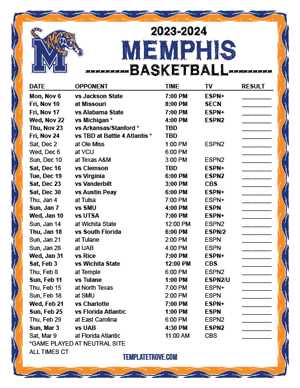 Memphis Tigers Basketball 2023-24 Printable Schedule - Central Times