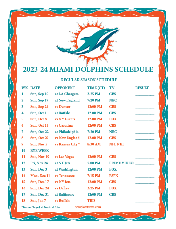 miami dolphins schedule 2023