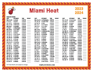 Miami Heat 2023-24 Printable Schedule - Pacific Times