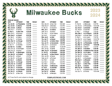 Milwaukee Bucks 2023-24 Printable Schedule - Pacific Times