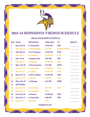 Minnesota Vikings 2023-24 Printable Schedule - Mountain Times