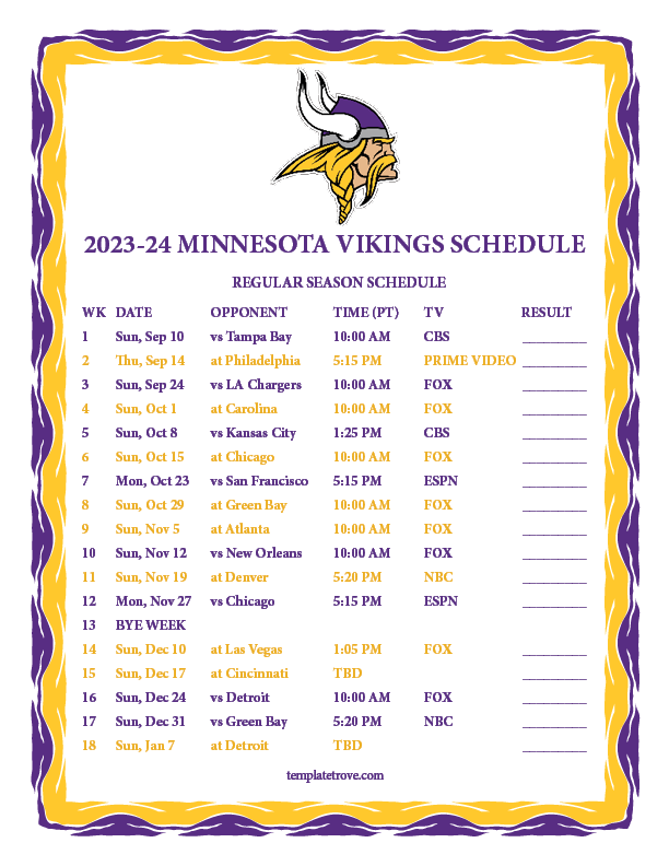 Minnesota Vikings 2024 Season Schedule delia karoline