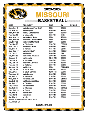 Missouri Tigers Basketball 2023-24 Printable Schedule - Central Times