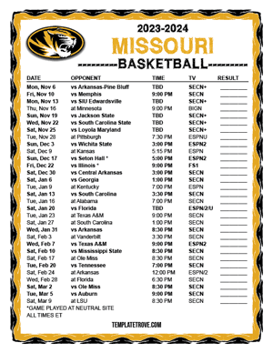Missouri Tigers Basketball 2023-24 Printable Schedule