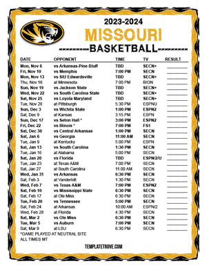 Missouri Tigers Basketball 2023-24 Printable Schedule - Mountain Times