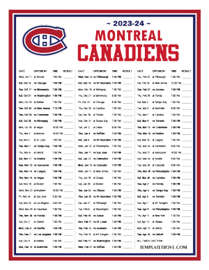 Montreal Canadiens 2023-24 Printable Schedule