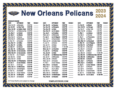 New Orleans Pelicans 2023-24 Printable Schedule - Pacific Times