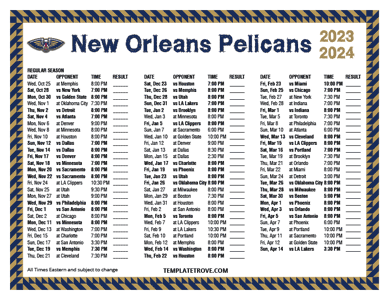 New Orleans Pelicans 2023-24 Printable Schedule