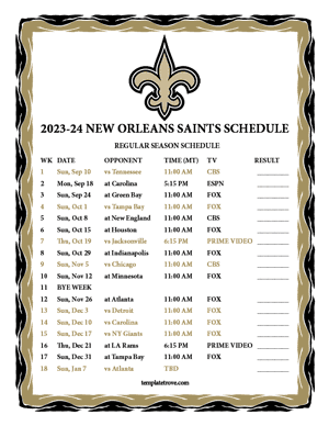 New Orleans Saints 2023-24 Printable Schedule - Mountain Times