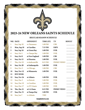 New Orleans Saints 2023-24 Printable Schedule