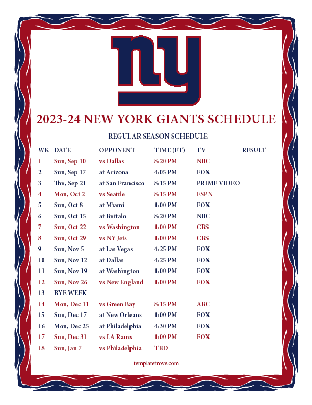 New York Giants 2024 Schedule Eyde Oralie