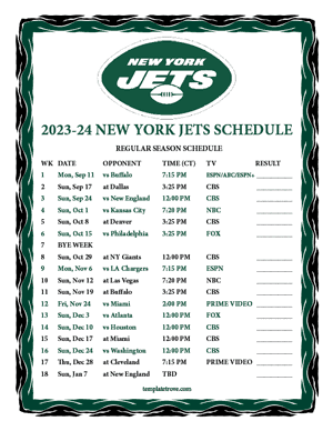 New York Jets 2023-24 Printable Schedule - Central Times