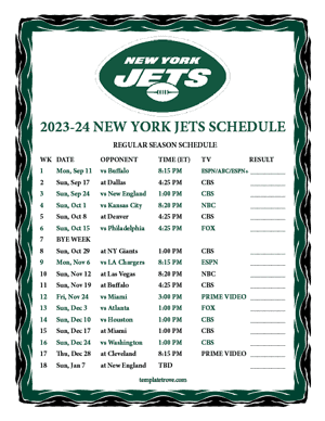 New York Jets 2023-24 Printable Schedule