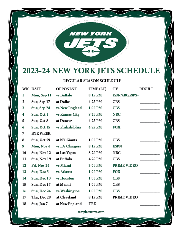 Ny Jets Schedule 2024 24 Deana Estella