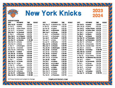 2023-24 Printable New York Knicks Schedule - Central Times