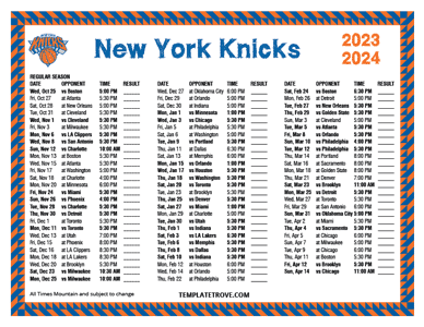 New York Knicks 2023-24 Printable Schedule - Mountain Times