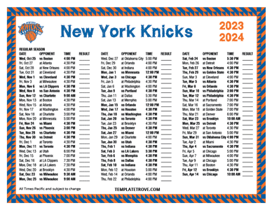 New York Knicks 2023-24 Printable Schedule - Pacific Times
