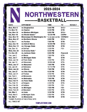 Northwestern Wildcats Basketball 2023-24 Printable Schedule - Mountain Times