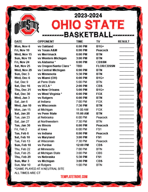 Ohio State Buckeyes Basketball 2023-24 Printable Schedule - Central Times
