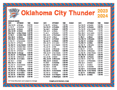 Oklahoma City Thunder 2023-24 Printable Schedule - Mountain Times