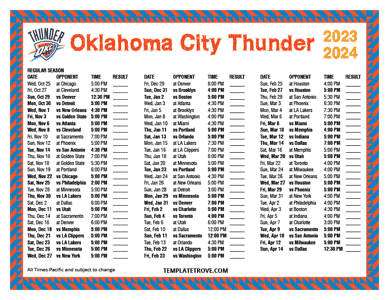 Oklahoma City Thunder 2023-24 Printable Schedule - Pacific Times