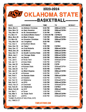 Oklahoma State Cowboys Basketball 2023-24 Printable Schedule - Central Times