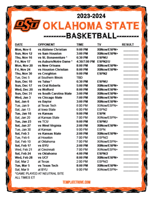 2023-24 Printable Oklahoma State Cowboys Basketball Schedule