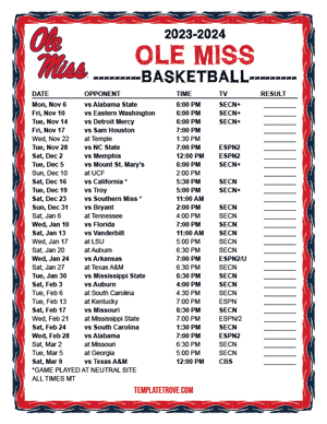 Ole Miss Rebels Basketball 2023-24 Printable Schedule - Mountain Times