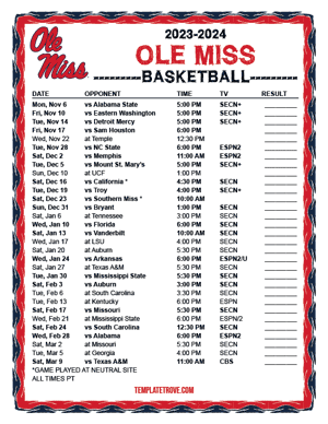 Ole Miss Rebels Basketball 2023-24 Printable Schedule - Pacific Times