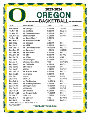 Oregon Ducks Basketball 2023-24 Printable Schedule