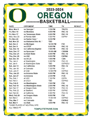 Oregon Ducks Basketball 2023-24 Printable Schedule - Pacific Times