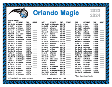 Orlando Magic 2023-24 Printable Schedule - Pacific Times