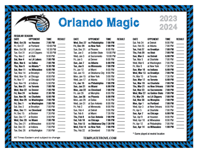 Orlando Magic 2023-24 Printable Schedule