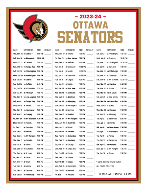Ottawa Senators 2023-24 Printable Schedule