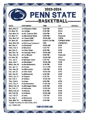 Penn State Nittany Lions Basketball 2023-24 Printable Schedule - Mountain Times