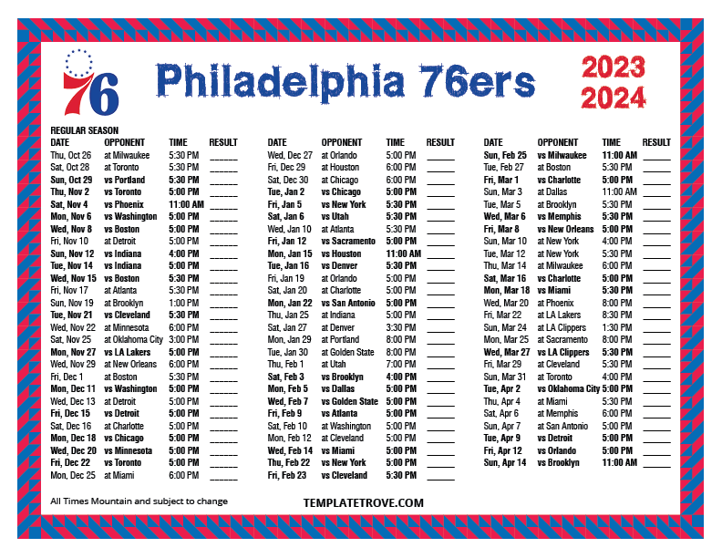 76ers Schedule 2024 Mimi Susann