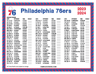Philadelphia 76ers 2023-24 Printable Schedule - Pacific Times