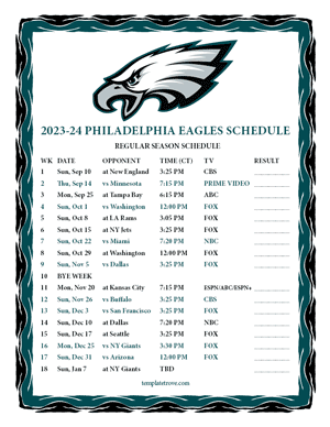 Philadelphia Eagles 2023-24 Printable Schedule - Central Times