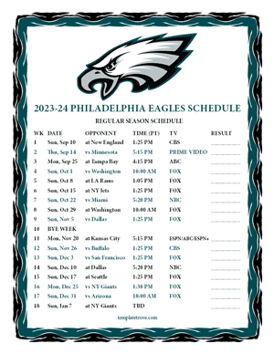 Philadelphia Eagles 2023-24 Printable Schedule - Pacific Times