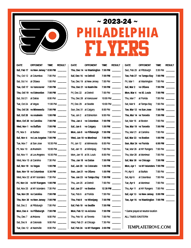 Philadelphia Flyers 2024 Box Calendar