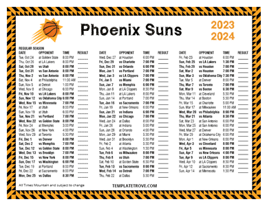 Phoenix Suns 2023-24 Printable Schedule - Mountain Times